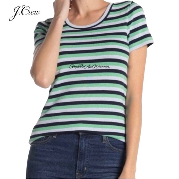 J.Crew short stretch cotton green stripe perfect t-shirt *shop@iamwarrior - Picture 1 of 8